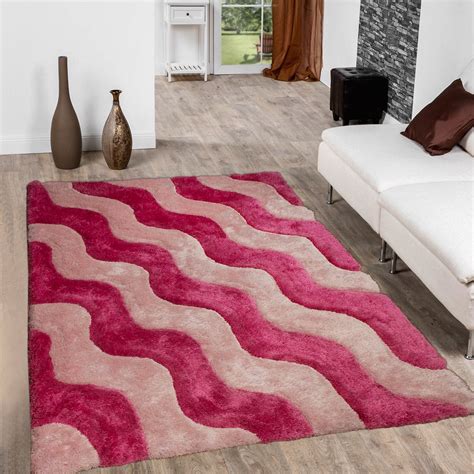 Allstar Pink Shaggy Area Rug with 3D Light Pink Wavy Design. Contemporary Formal Tween Hand ...