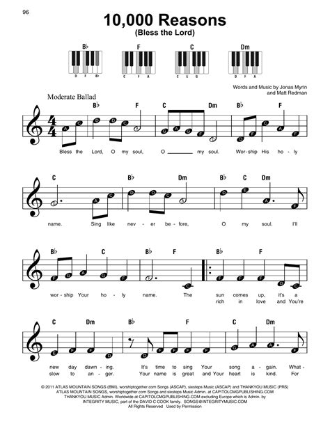 10,000 Reasons (Bless The Lord) by Matt Redman Sheet Music for Super Easy Piano at Sheet Music ...