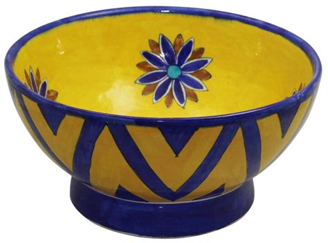 Decorative Yellow & Blue Bowl in Ceramic with Hand-Painted Floral ...