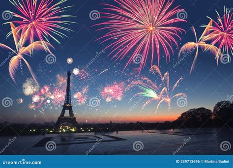 Tour Eiffel (Paris, France) with Fireworks during New Year S ...