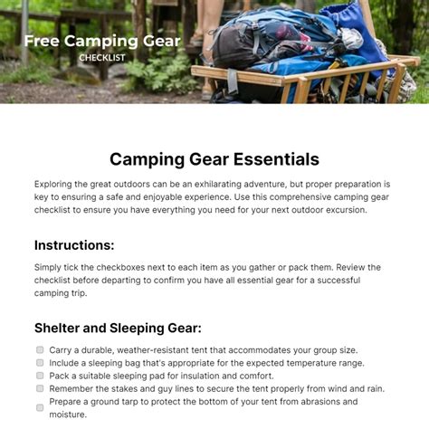 Free Camping Gear Checklist Template - Edit Online & Download ...