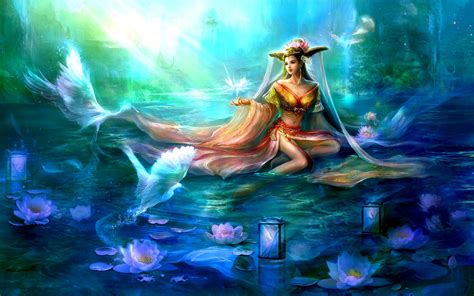 Wallpaper fantasy women water plants asian - free pictures on Fonwall