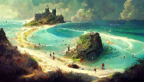 Premium Photo | Beach fantasy islands concept art illustration