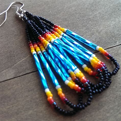Native American beaded earrings black and turquoise - beadwork earrings - seed beaded earrings ...