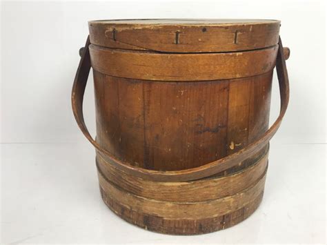 Vintage Wooden Bucket With Lid And Handle