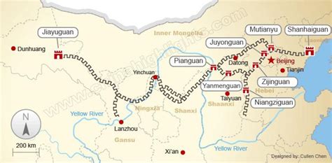 Map of great wall of China - Great wall of China on map (Eastern Asia - Asia)