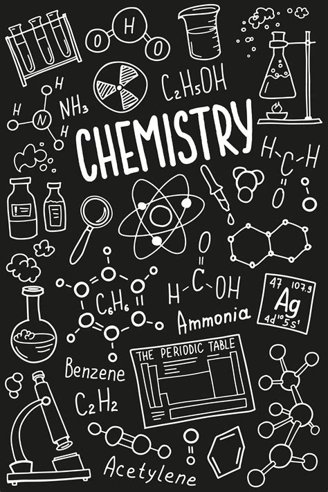 Chemistry symbols icon set. Science subject doodle design. Education and study concept. Back to ...