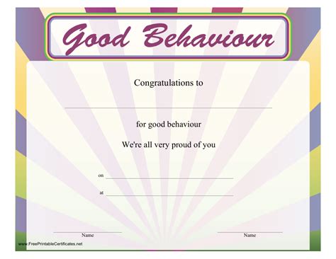 Good Behaviour Certificate Template Download Printable PDF | Templateroller