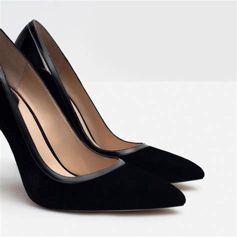 Zara Velvet High Heel Shoes in Black | Lyst