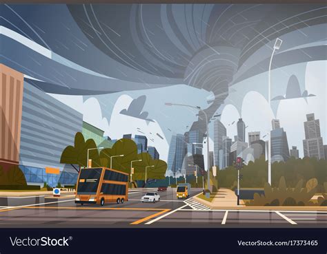 Swirling tornado in city destroy buildings Vector Image