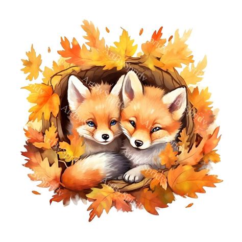 Sweet Foxes Nestled in Leave Png,transparent Animal Clipart,kids Cartoon Design, Printable ...