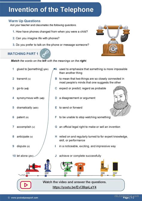 The Invention of the Telephone: English ESL worksheets pdf & doc