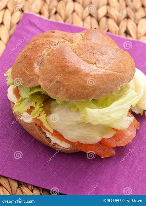 Sandwich with Smoked Salmon Stock Image - Image of salmon, snack: 58594987