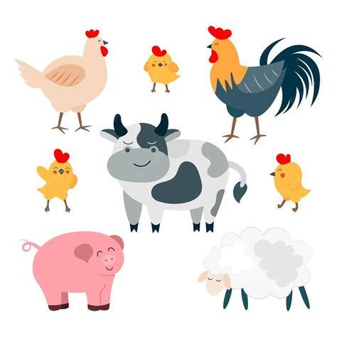 Premium Vector | Farm animals cow pig rooster chicken chickens