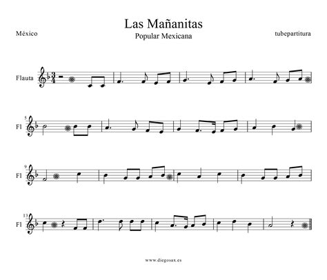 tubescore: Las Mañanitas Sheet music for Flute and Recorder Popular ...