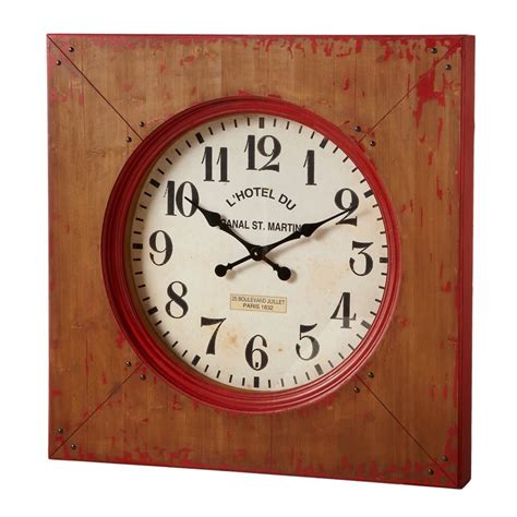 36" Red Distressed Decorative Rustic Square Farmhouse Analogue Wall Clock - Walmart.com ...