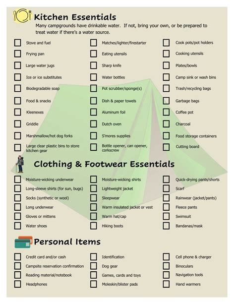 Laminated Camping Equipment Gear Packing List Checklist Double Sided Dont Forget | eBay