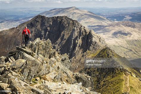 Hiking The Crib Goch Trail On Mount Snowdon High-Res Stock Photo ...