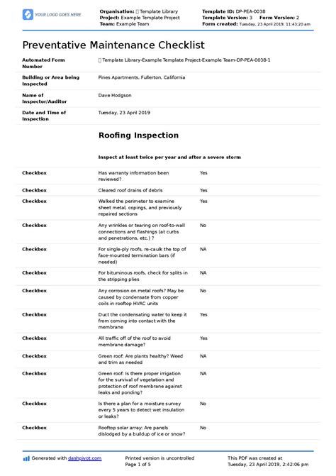 Preventative Maintenance Checklist template (Better than PDF, excel)