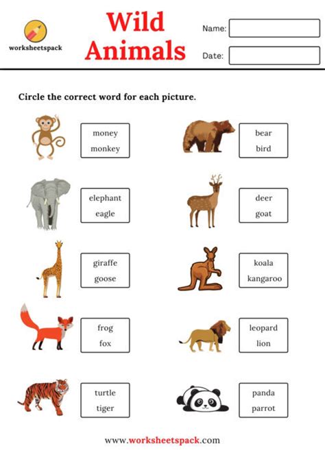 Free Wild Animals Worksheets - worksheetspack