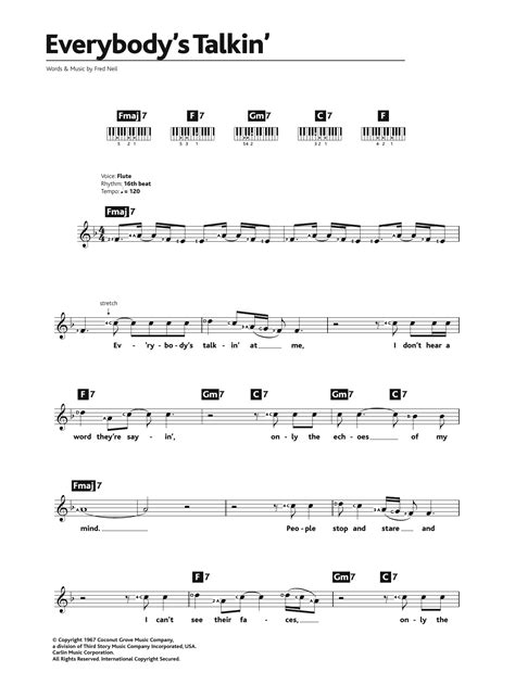 Everybody's Talkin' by Nilsson Sheet Music for Piano Chords/Lyrics at ...