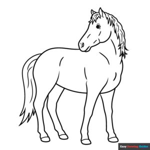 Easy Realistic Horse Coloring Page | Easy Drawing Guides