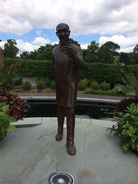 a statue of a man holding his hands to his face in front of a pond