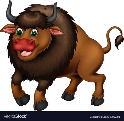 Funny brown hair buffalo cartoon Royalty Free Vector Image