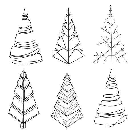 Premium Vector | Christmas tree line art drawing vector set.abstract stylized christmas tree ...