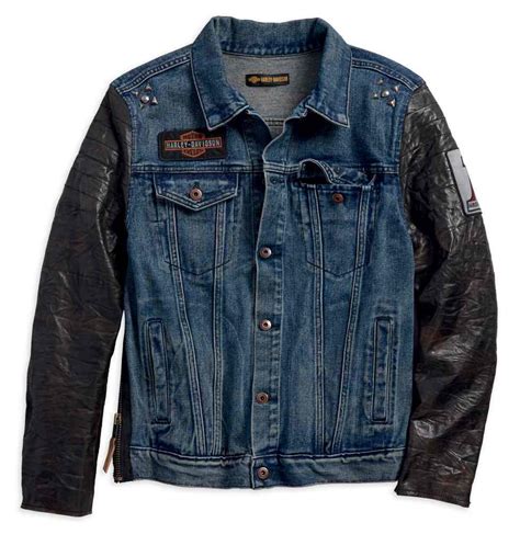 Harley-Davidson® Men's #1 Leather Sleeve Slim Fit Denim Jacket, Blue 97467-18VM - Wisconsin ...