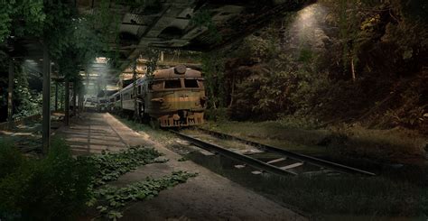 apocalyptic, railway, digital art, abandoned, train, subway, HD ...