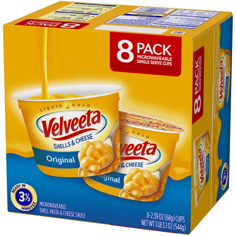 VELVEETA Original Microwavable Shells & Cheese Cups, 8 Count Box | Single Serving Cups with ...