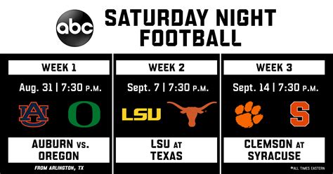 ABC’s Saturday Night Football First Three Week Slate Continues ESPN’s ...