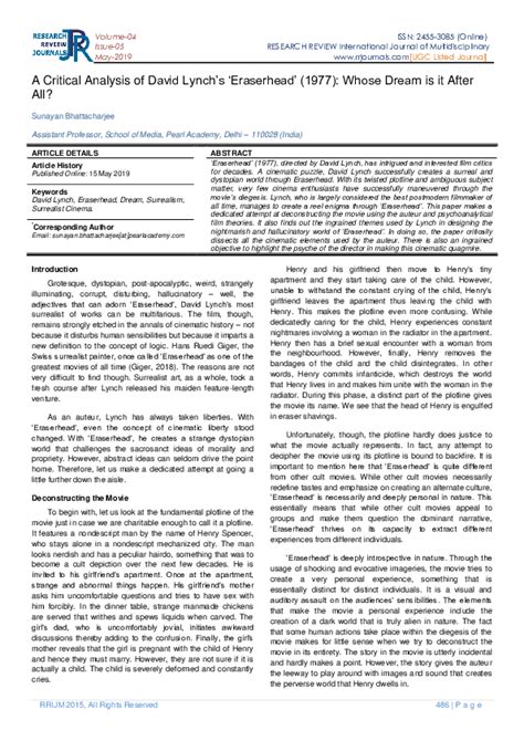 (PDF) A Critical Analysis of David Lynch's 'Eraserhead' (1977): Whose Dream is it After All?