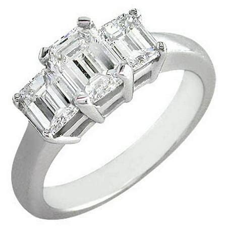 TheJewelryMaster - 2 Carat Emerald Cut Past Present Future 3 Stone Diamond Ring - Walmart.com