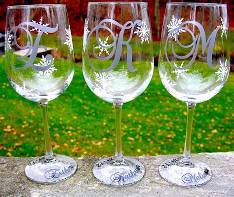 Christmas wine glasses 2 snowflake personalized holiday or