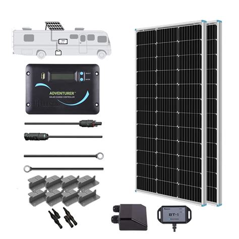 Renogy 200 Watts 12 Volts Monocrystalline RV Solar Panel Kit with Adventurer 30A LCD PWM Charge ...