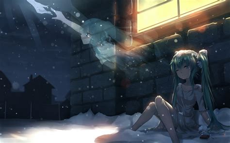 Hintergrundbilder : Nacht-, Anime, Schnee, Vocaloid, Hatsune Miku, Twintails, Bildschirmfoto ...