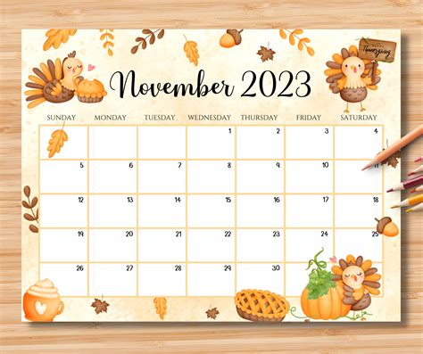 EDITABLE November 2023 Calendar Happy Thanksgiving Planner - Etsy Australia