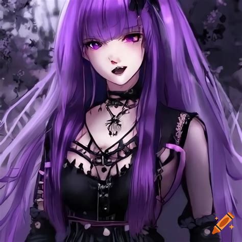 Detailed artwork of a girl with violet hair in gothic attire on Craiyon