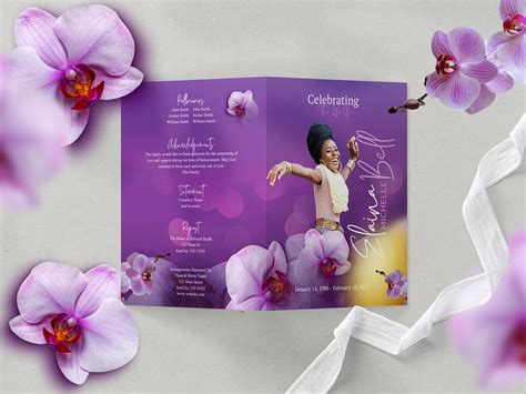 Purple Floral Funeral Program Canva Template on Behance