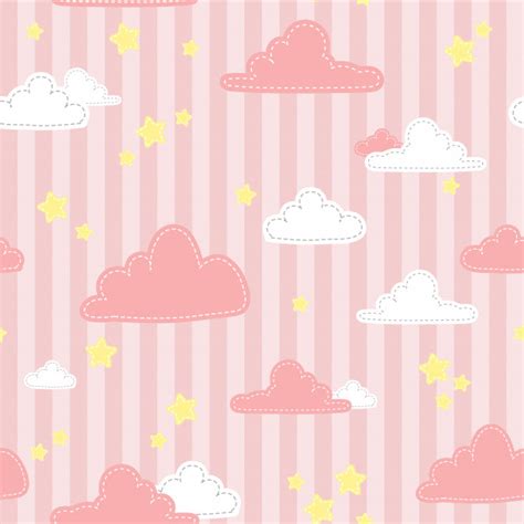 Premium Vector | Cute pink stripe sky and cloud cartoon doodle seamless ...