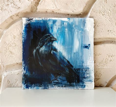 Raven Painting Original Acrylic Raven Artwork Black Raven | Etsy