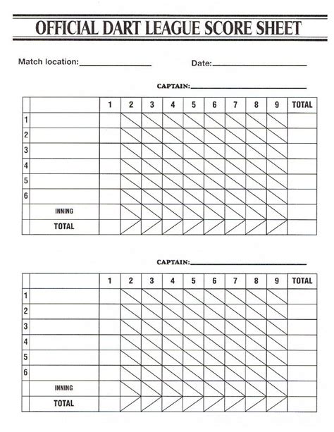 Cricket Dart Score Sheet