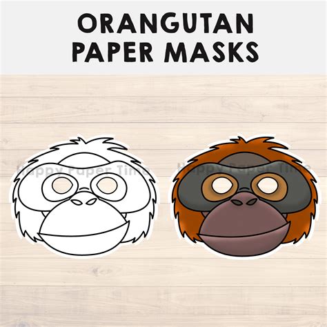 Orangutan Paper Masks Printable Asian Jungle Animal Coloring Craft ...