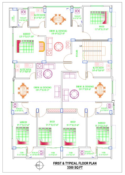 Three unit house floor plans | 3300 SQ FT - First Floor Plan - House Plans and Designs