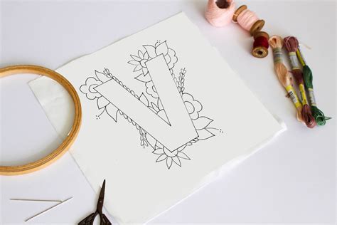 Letter V Embroidery Pattern Floral Embroidery Pattern PDF - Etsy