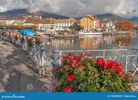 VEVEY, SWITZERLAND -OCTOBER 29, 2015: Panoramic View of Vevey and Lake ...