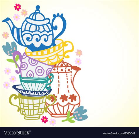 Tea cup background with teapot Royalty Free Vector Image