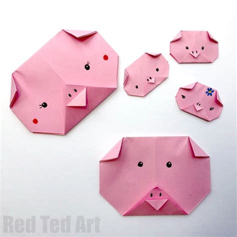 Easy Origami Pig Face - Red Ted Art - Kids Crafts